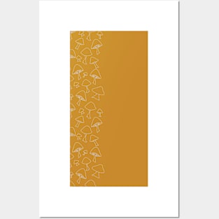 Mushroom sketches tan on brown edge border Posters and Art